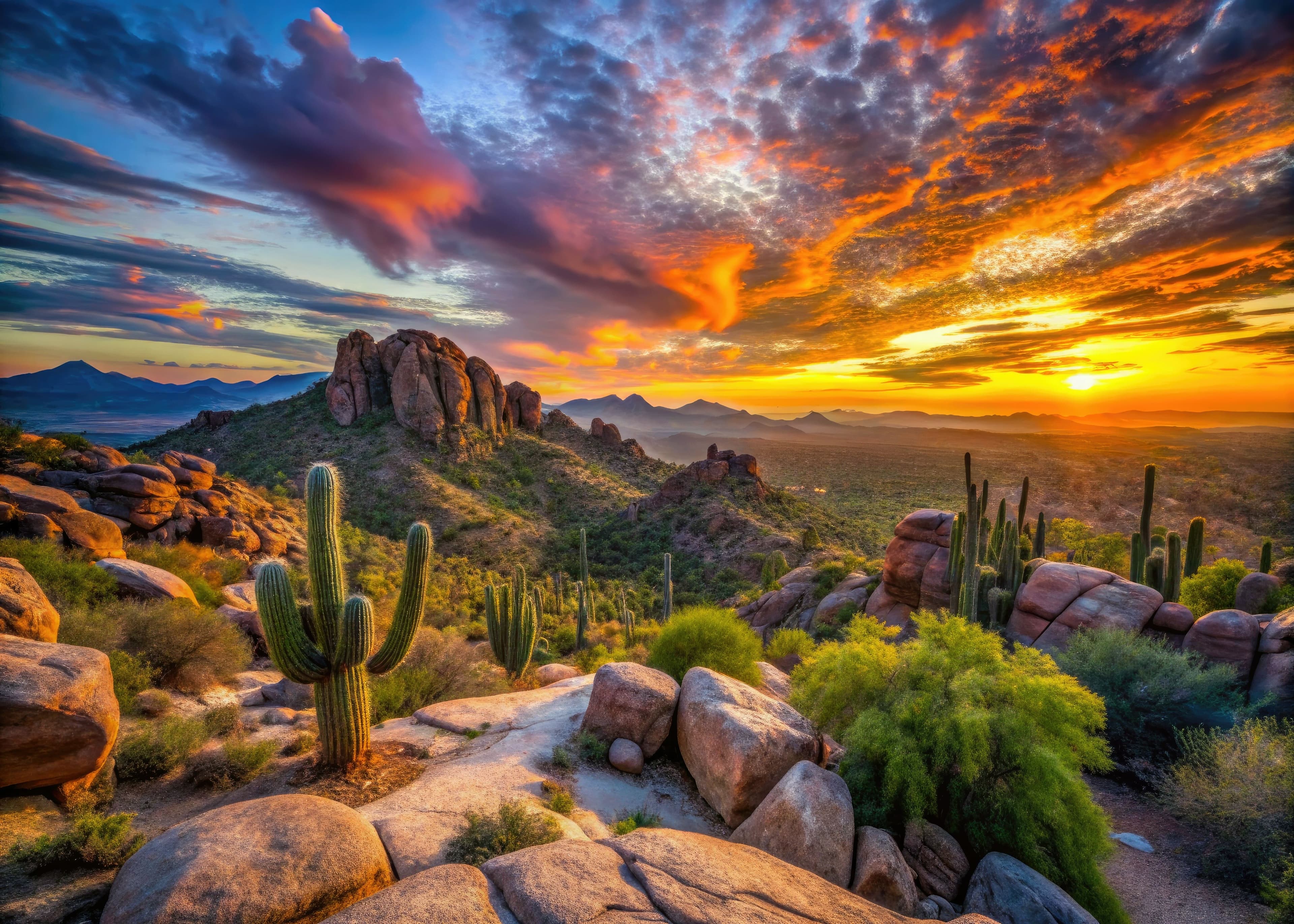 Desert landscape at sunset